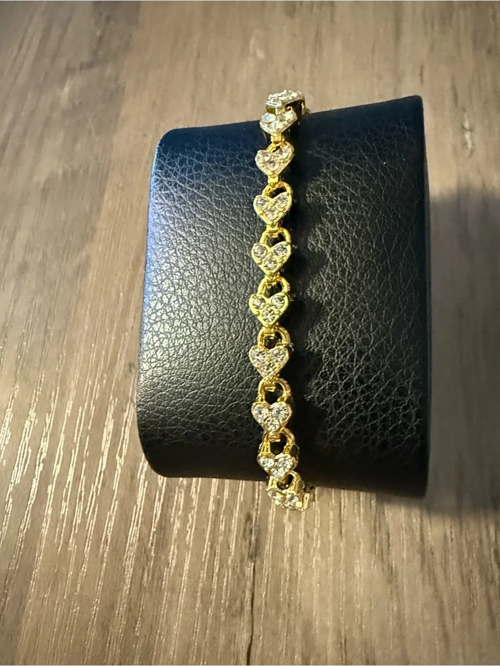 14K Gold Plated Heart Link Bracelet with Crystal Accents